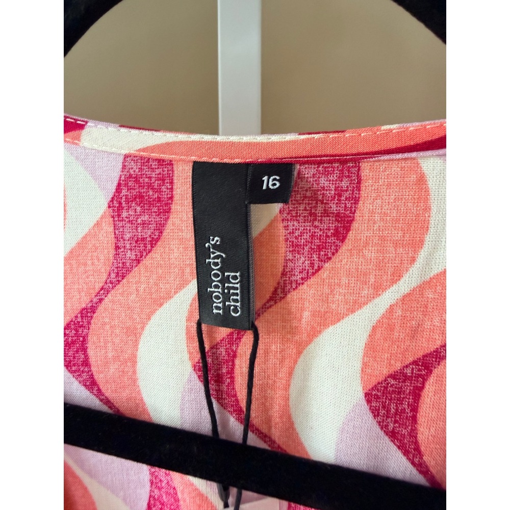 Nobody's Child Alexa Midi Dress Retro Wavy Print Pink Orange Size 16 (UK)/12 US - Picture 4 of 15